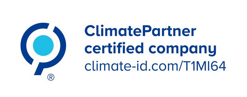 Logo ClimatePartner, zertifiziertes Unternehmen, Climate-ID T1MI64