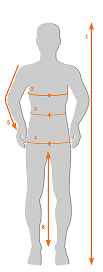 Illustration of a figure with marked measuring points for body measurements