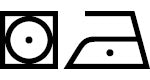 Care symbols: tumble dry and iron, both on low heat